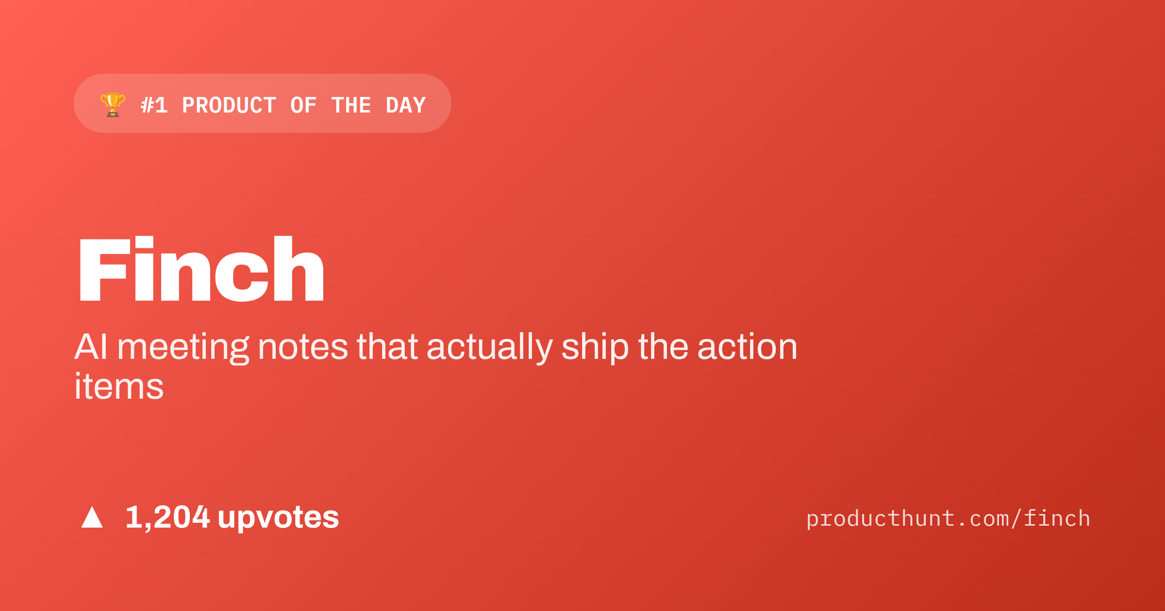 Launch card: Finch, #1 Product of the Day, 1,204 upvotes
